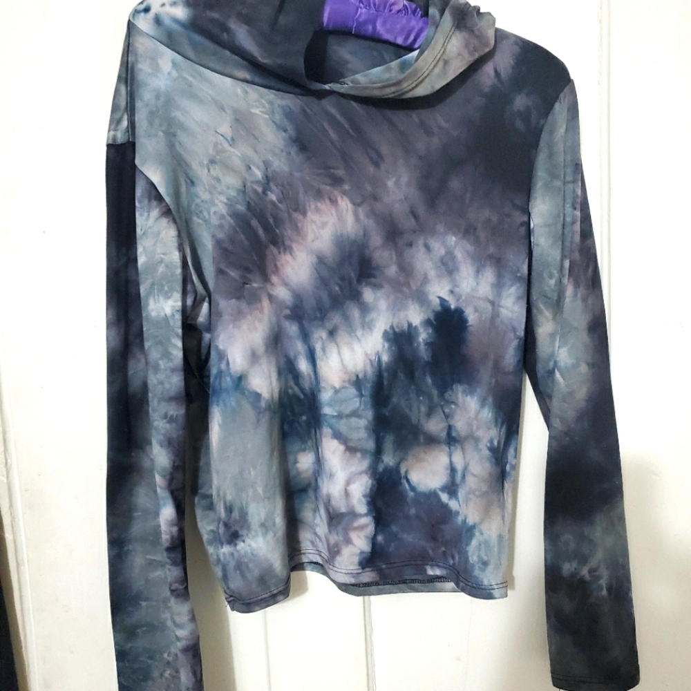 Grey tye dye crop top long sleeve hoodie